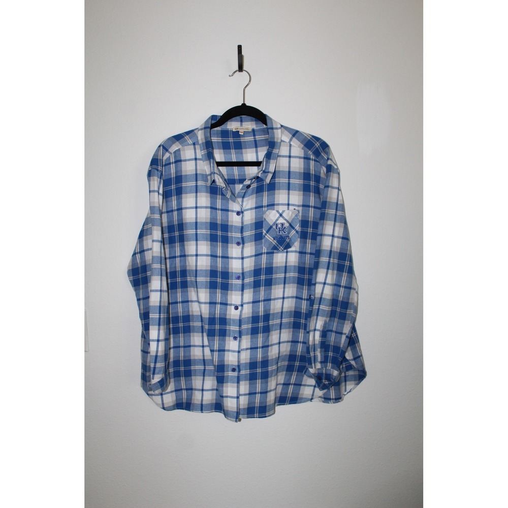 UG Apparel Kentucky Wildcats Plaid Button Down Shirt Blue White Cotton 1X UK